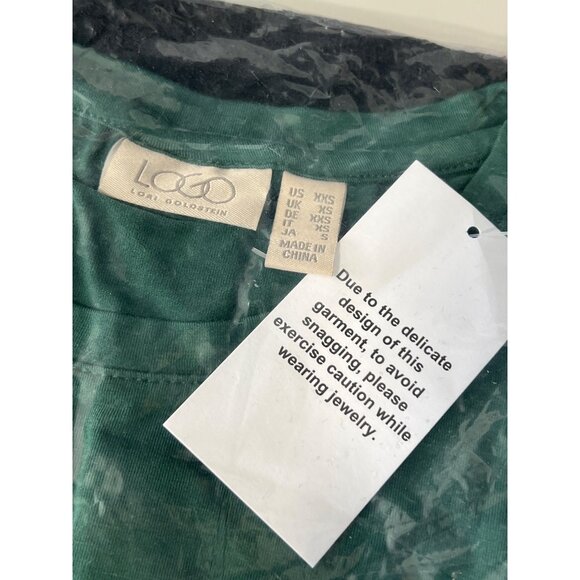 LOGO by Lori Goldstein Rayon 230 Layered Top Jacquard Hem XXS Bistro Green NEW - Picture 3 of 6